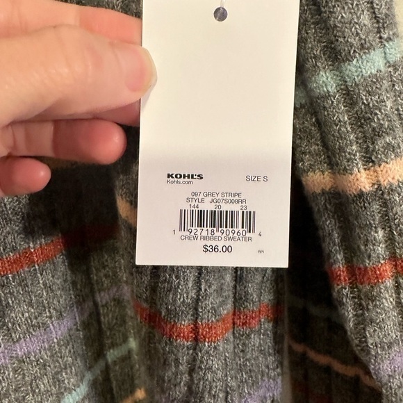 SO Grey Stripe Crew Ribbed Sweater Women's Sz. Small NWT - Picture 4 of 8
